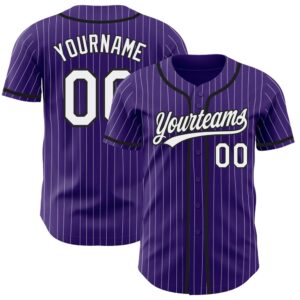 Purple White Pinstripe Black Authentic Baseball Jersey,…