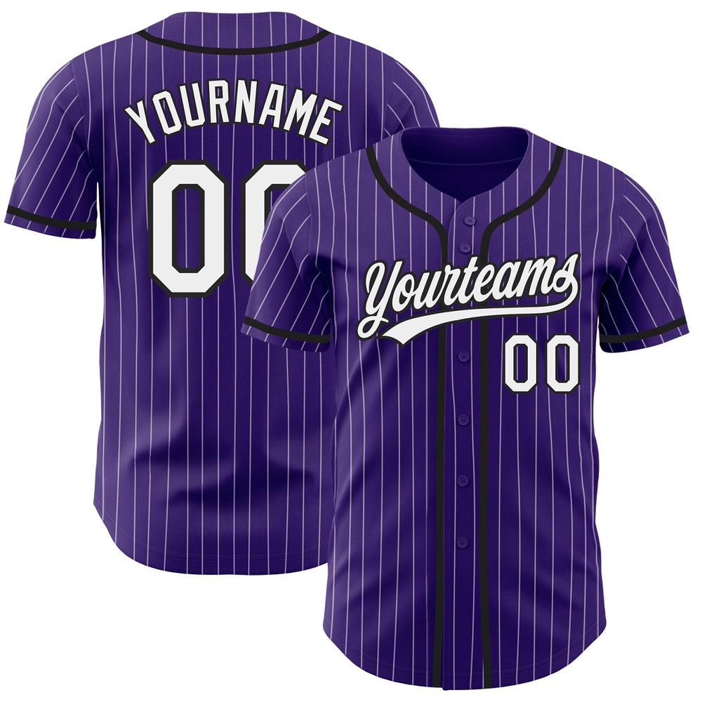 Purple White Pinstripe Black Authentic Baseball Jersey, Custom Baseball Jersey, Personalized Sport Jersey Purple White Pinstripe Black Authentic Baseball Jersey, Custom Baseball Jersey, Personalized Sport Jersey