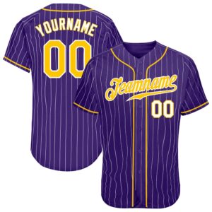 Purple White Pinstripe Gold-White Authentic Baseball Jersey,…
