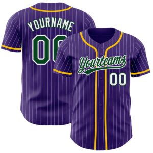 Purple White Pinstripe Green Authentic Baseball Jersey,…