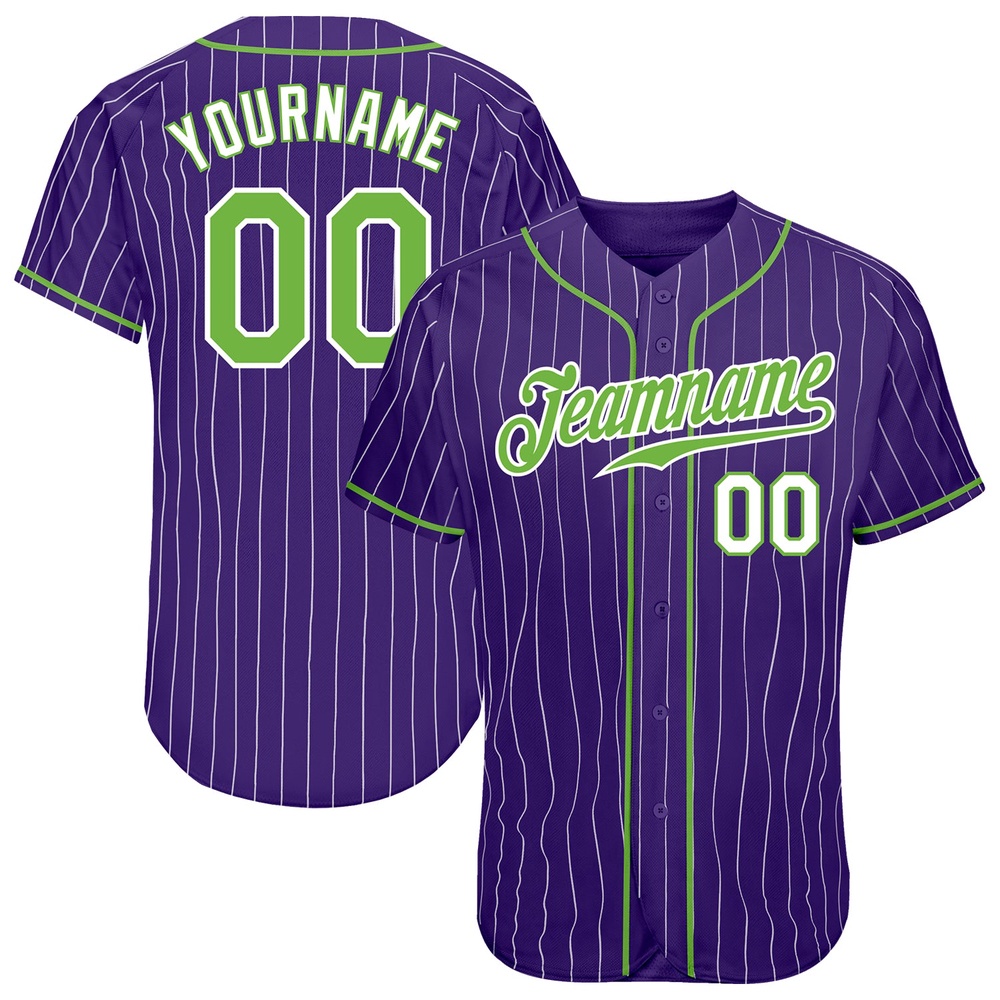 Purple White Pinstripe Neon Green-White Authentic Baseball Jersey, Custom Baseball Jersey, Personalized Sport Jersey
