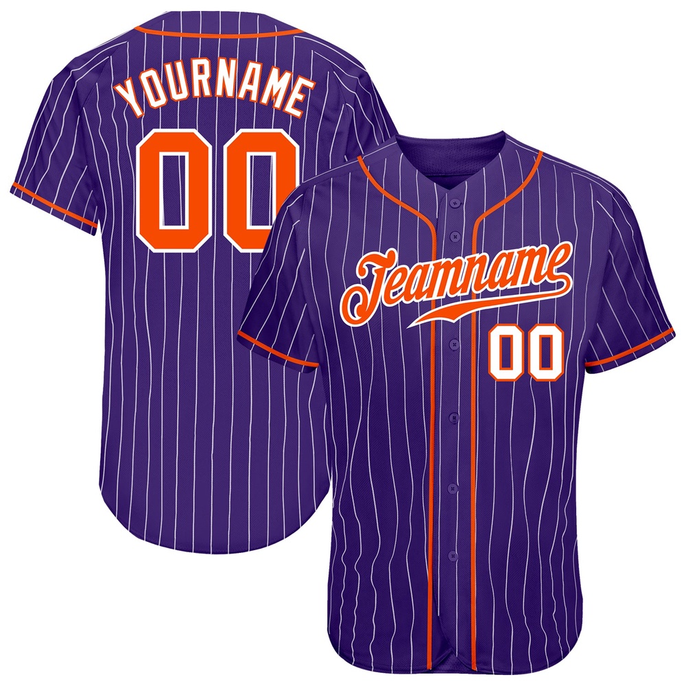 Purple White Pinstripe Orange-White Authentic Baseball Jersey, Custom Baseball Jersey, Personalized Sport Jersey
