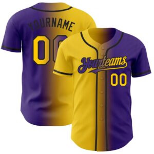 Purple Yellow-Black Authentic Gradient Fashion Baseball Jersey,…