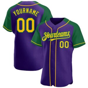 Purple Yellow-Kelly Green Authentic Raglan Sleeves Baseball…