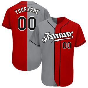 Red Black-Gray Authentic Split Fashion Baseball Jersey,…