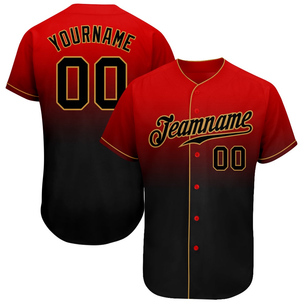 Red Black-Old Gold Authentic Fade Fashion Baseball Jersey, Custom Baseball Jersey, Personalized Sport Jersey Red Black-Old Gold Authentic Fade Fashion Baseball Jersey, Custom Baseball Jersey, Personalized Sport Jersey