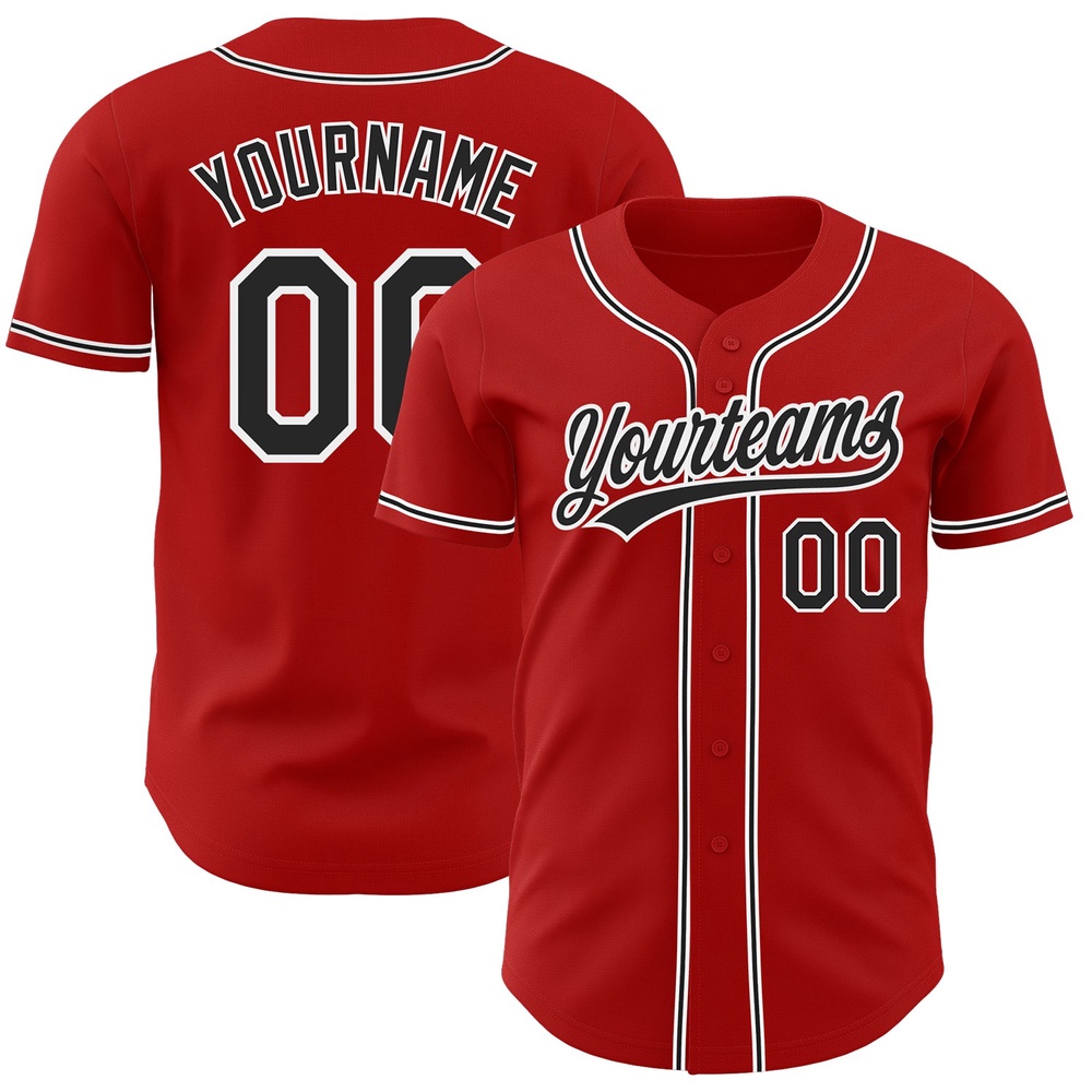 Red Black-White Authentic Baseball Jersey, Custom Baseball Jersey, Personalized Sport Jersey Red Black-White Authentic Baseball Jersey, Custom Baseball Jersey, Personalized Sport Jersey