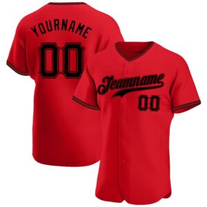 Red Black Authentic Baseball Jersey, Custom Baseball…