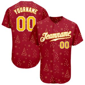 Red Gold-White Christmas 3D Authentic Baseball Jersey,…