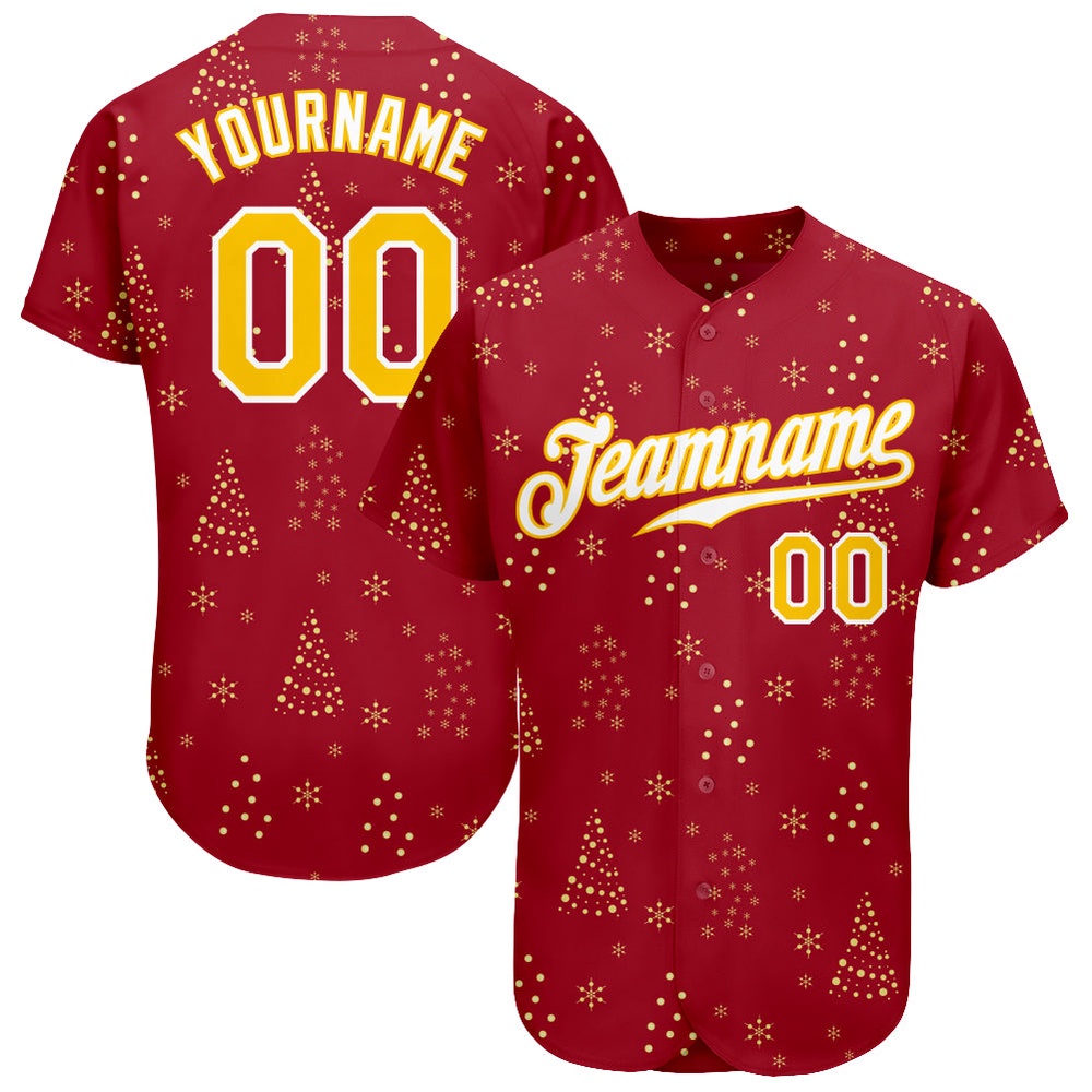 Red Gold-White Christmas 3D Authentic Baseball Jersey, Custom Baseball Jersey, Personalized Sport Jersey Red Gold-White Christmas 3D Authentic Baseball Jersey, Custom Baseball Jersey, Personalized Sport Jersey