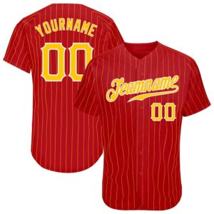 Red Gold Pinstripe Gold-White Authentic Baseball Jersey,…