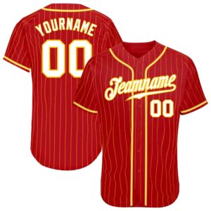 Red Gold Pinstripe White-Gold Authentic Baseball Jersey,…