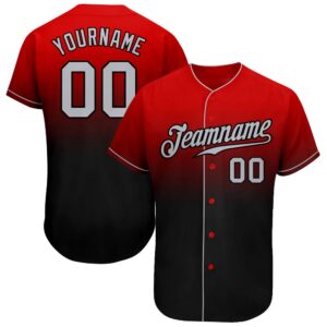Red Gray-Black Authentic Fade Fashion Baseball Jersey,…
