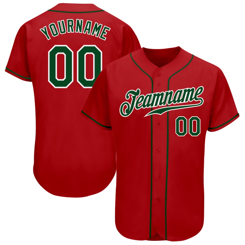 Red Green-White Authentic Baseball Jersey, Custom Baseball Jersey, Personalized Sport Jersey Red Green-White Authentic Baseball Jersey, Custom Baseball Jersey, Personalized Sport Jersey
