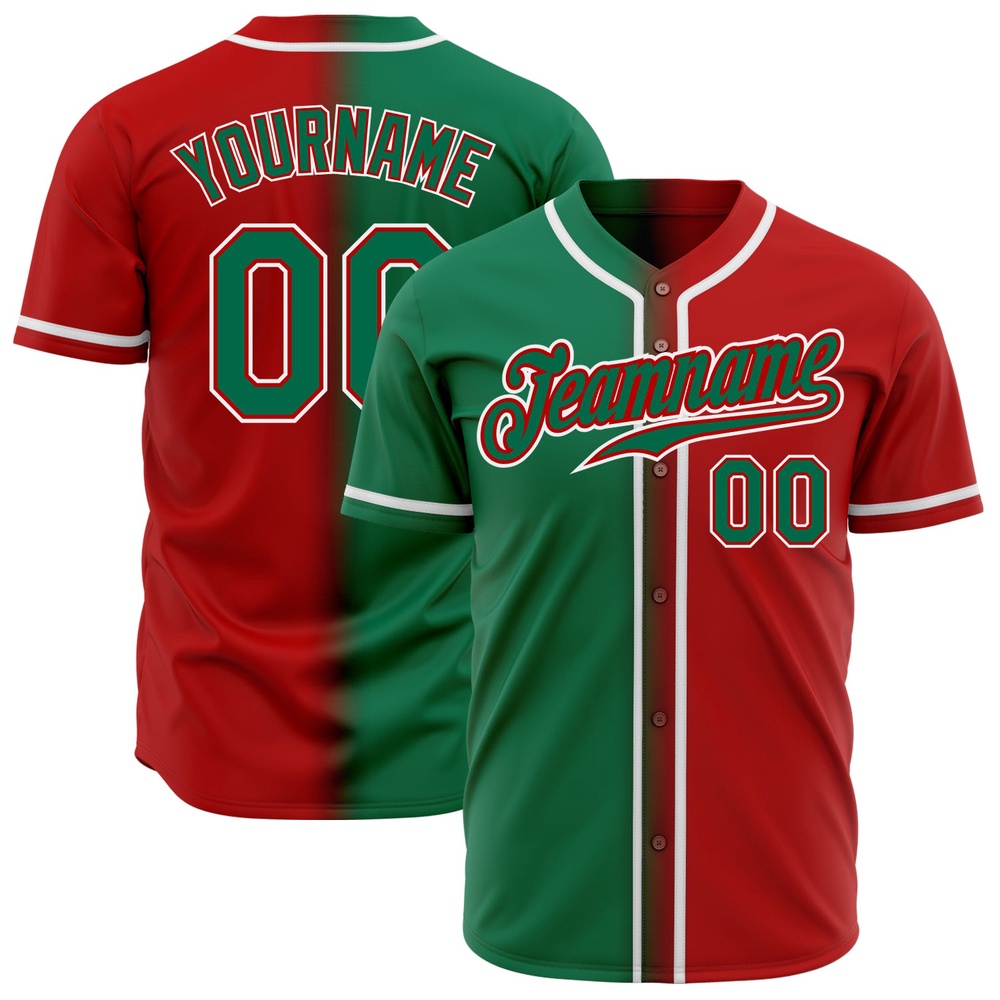 Red Kelly Green-White Authentic Gradient Fashion Baseball Jersey, Custom Baseball Jersey, Personalized Sport Jersey Red Kelly Green-White Authentic Gradient Fashion Baseball Jersey, Custom Baseball Jersey, Personalized Sport Jersey
