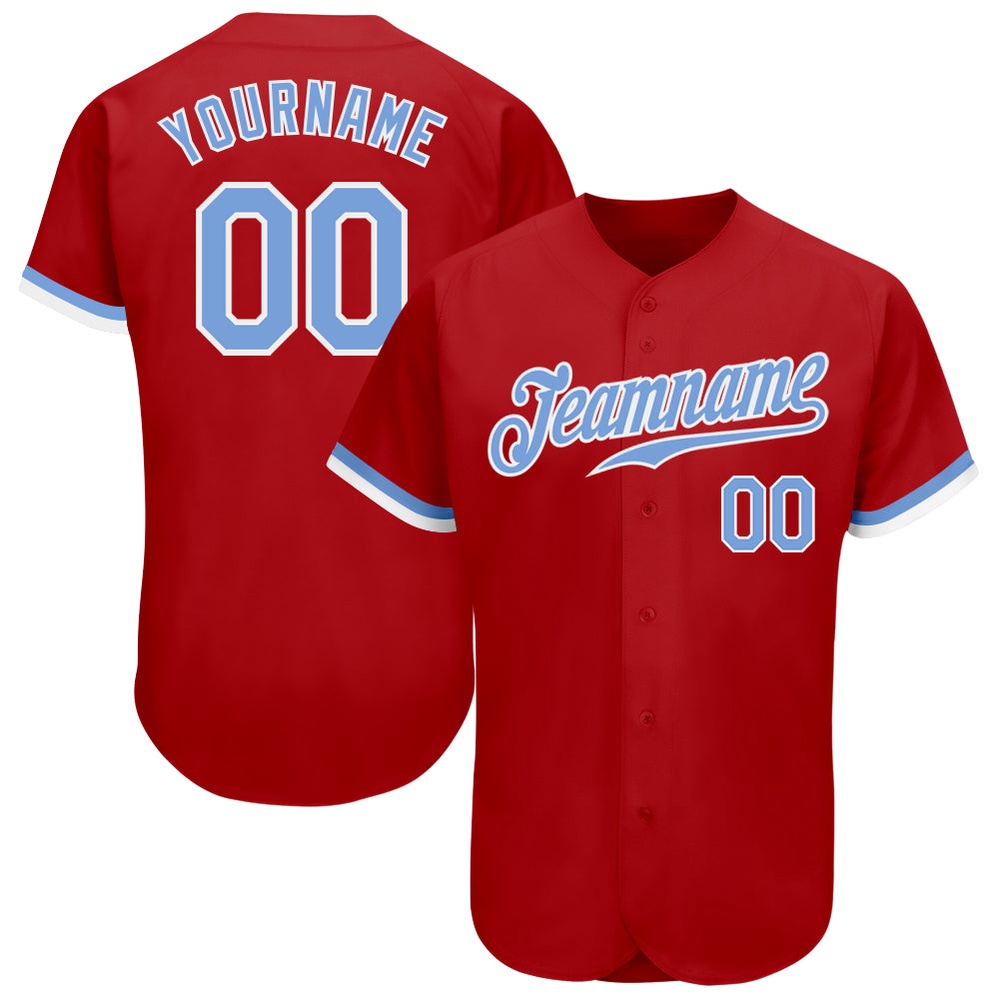 Red Light Blue-White Authentic Baseball Jersey, Custom Baseball Jersey, Personalized Sport Jersey