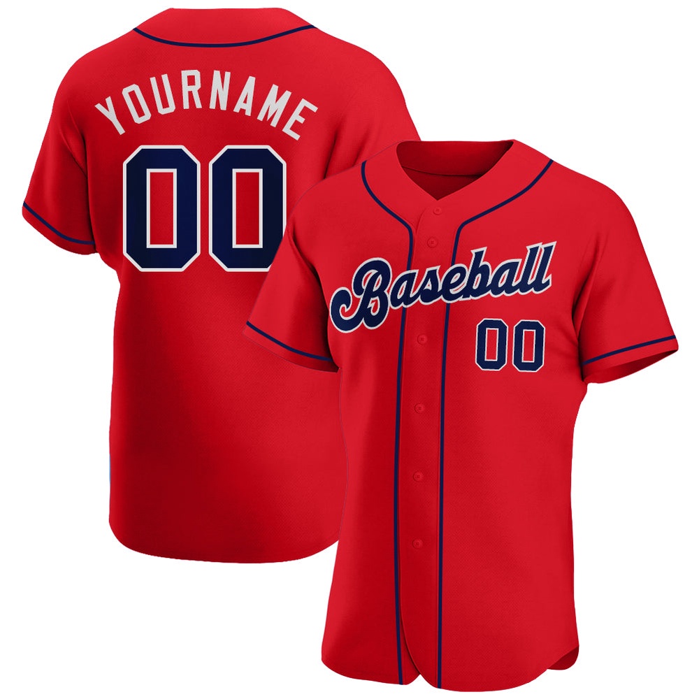 Red Navy-White Authentic Baseball Jersey, Custom Baseball Jersey, Personalized Sport Jersey