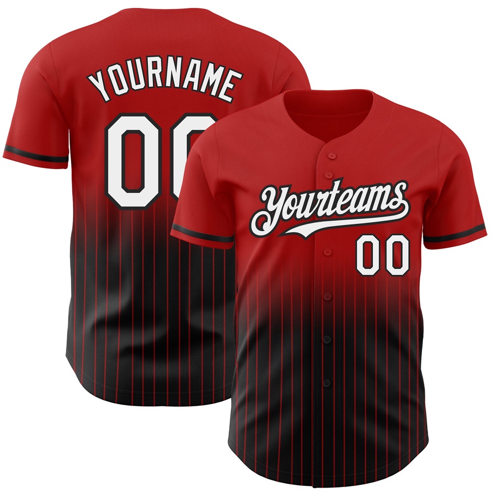 Red Pinstripe White-Black Authentic Fade Fashion Baseball Jersey, Custom Baseball Jersey, Personalized Sport Jersey