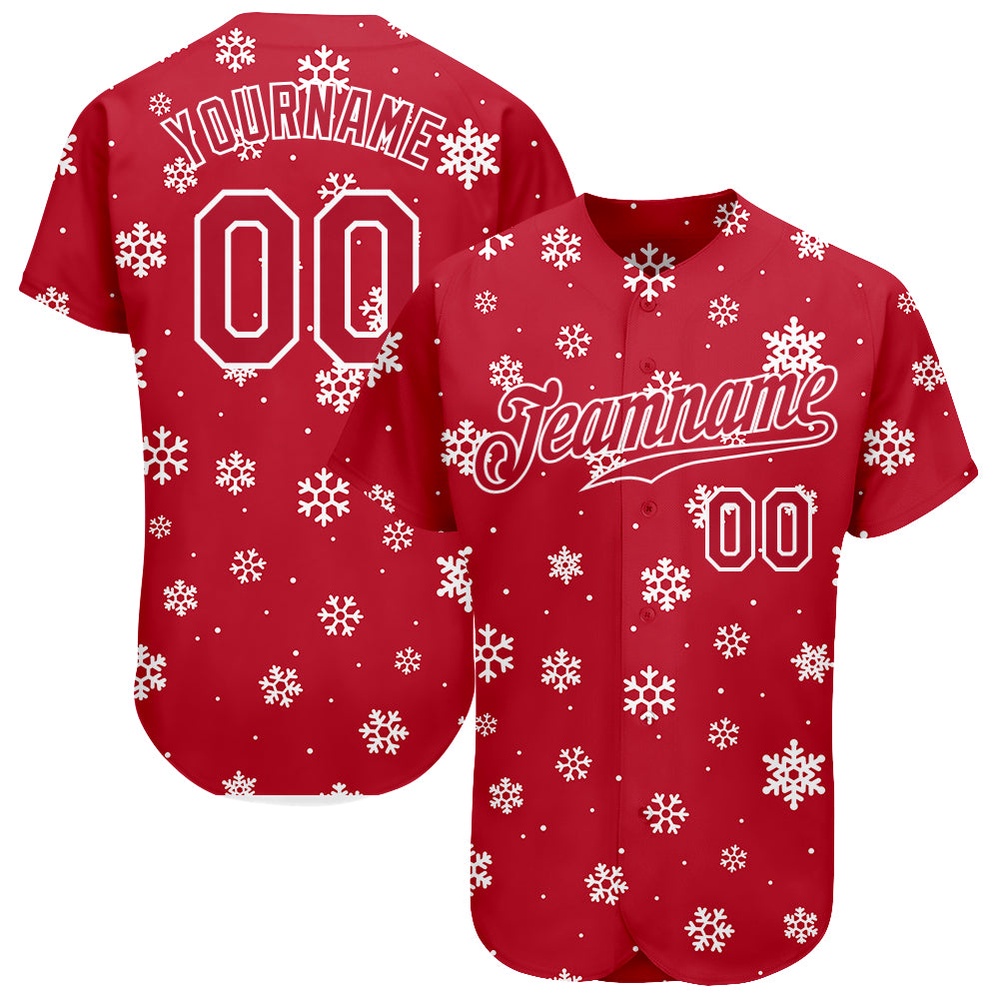 Red Red-White Christmas 3D Authentic Baseball Jersey, Custom Baseball Jersey, Personalized Sport Jersey Red Red-White Christmas 3D Authentic Baseball Jersey, Custom Baseball Jersey, Personalized Sport Jersey