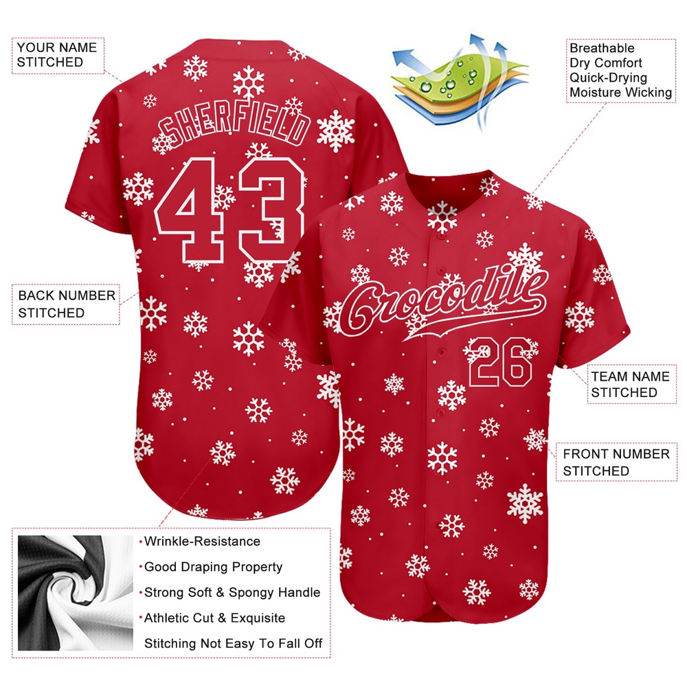 Red Red-White Christmas 3D Authentic Baseball Jersey, Custom Baseball Jersey, Personalized Sport Jersey Red Red-White Christmas 3D Authentic Baseball Jersey, Custom Baseball Jersey, Personalized Sport Jersey