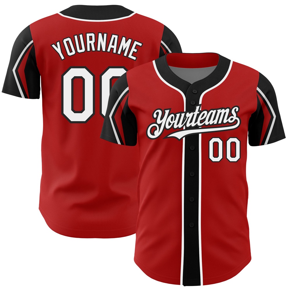 Red White-Black 3 Colors Arm Shapes Authentic Baseball Jersey, Custom Baseball Jersey, Personalized Sport Jersey Red White-Black 3 Colors Arm Shapes Authentic Baseball Jersey, Custom Baseball Jersey, Personalized Sport Jersey