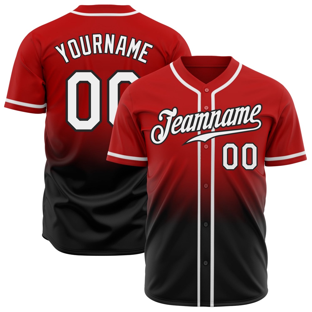 Red White-Black Authentic Fade Fashion Baseball Jersey, Custom Baseball Jersey, Personalized Sport Jersey Red White-Black Authentic Fade Fashion Baseball Jersey, Custom Baseball Jersey, Personalized Sport Jersey