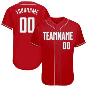 Red White-Gray Authentic Baseball Jersey, Custom Baseball…