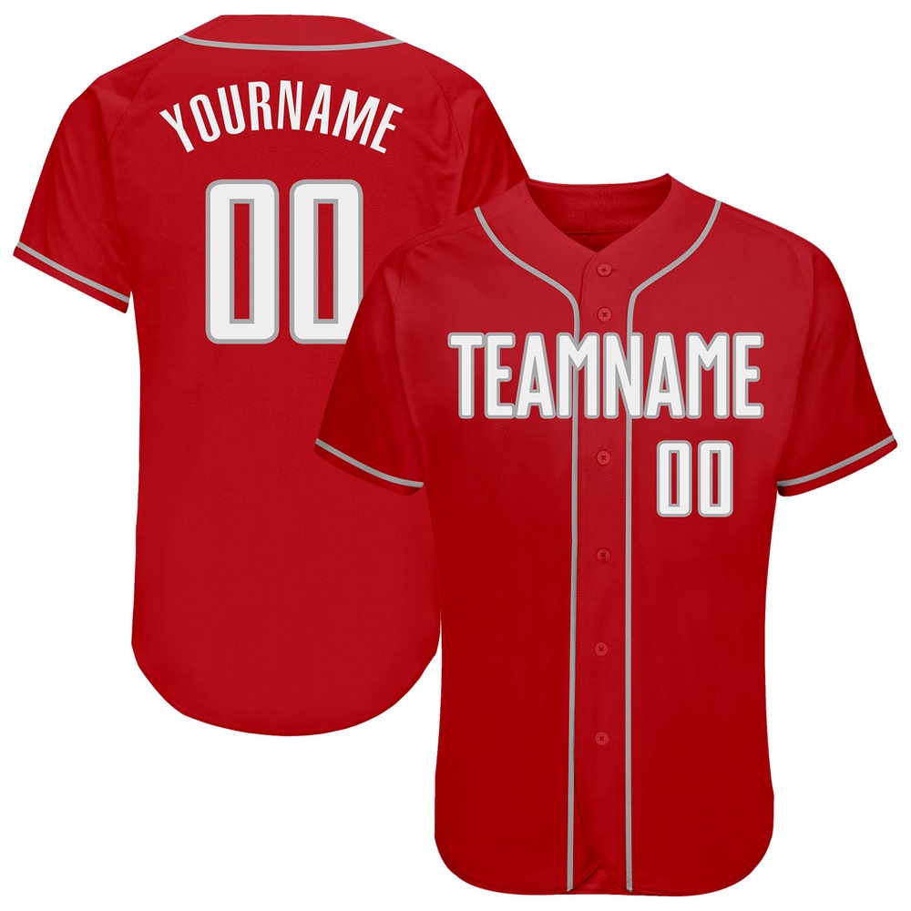 Red White-Gray Authentic Baseball Jersey, Custom Baseball Jersey, Personalized Sport Jersey Red White-Gray Authentic Baseball Jersey, Custom Baseball Jersey, Personalized Sport Jersey