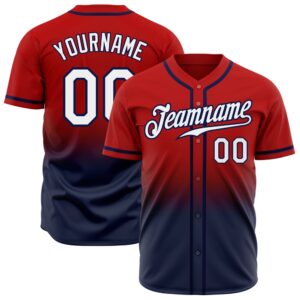 Red White-Navy Authentic Fade Fashion Baseball Jersey,…