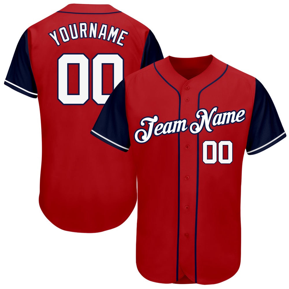 Red White-Navy Authentic Two Tone Baseball Jersey, Custom Baseball Jersey, Personalized Sport Jersey Red White-Navy Authentic Two Tone Baseball Jersey, Custom Baseball Jersey, Personalized Sport Jersey