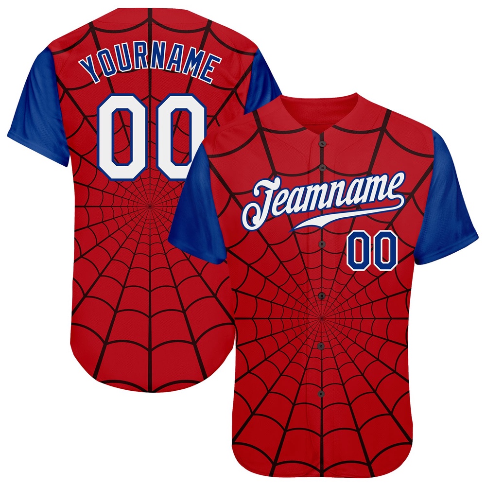 Red White-Royal 3D Pattern Design Spider Web Authentic Baseball Jersey, Custom Baseball Jersey, Personalized Sport Jersey Red White-Royal 3D Pattern Design Spider Web Authentic Baseball Jersey, Custom Baseball Jersey, Personalized Sport Jersey