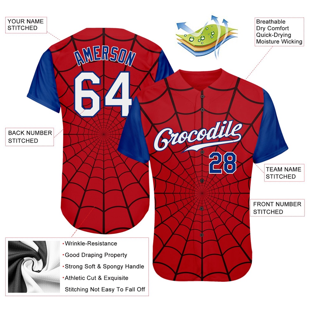 Red White-Royal 3D Pattern Design Spider Web Authentic Baseball Jersey, Custom Baseball Jersey, Personalized Sport Jersey Red White-Royal 3D Pattern Design Spider Web Authentic Baseball Jersey, Custom Baseball Jersey, Personalized Sport Jersey