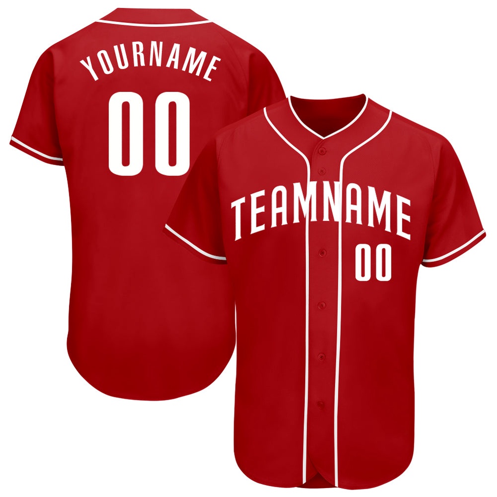 Red White Authentic Baseball Jersey, Custom Baseball Jersey, Personalized Sport Jersey