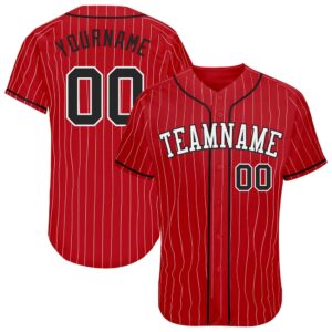 Red White Pinstripe Black-White Authentic Baseball Jersey,…