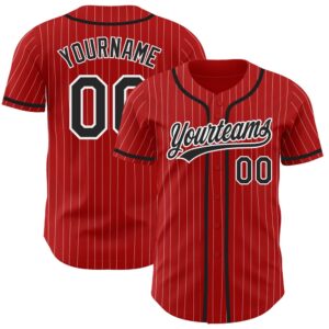 Red White Pinstripe Black Authentic Baseball Jersey,…