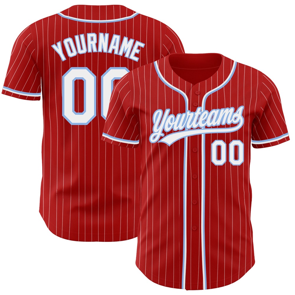 Red White Pinstripe White-Light Blue Authentic Baseball Jersey, Custom Baseball Jersey, Personalized Sport Jersey Red White Pinstripe White-Light Blue Authentic Baseball Jersey, Custom Baseball Jersey, Personalized Sport Jersey