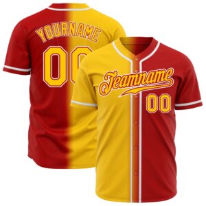 Red Yellow-White Authentic Gradient Fashion Baseball Jersey,…