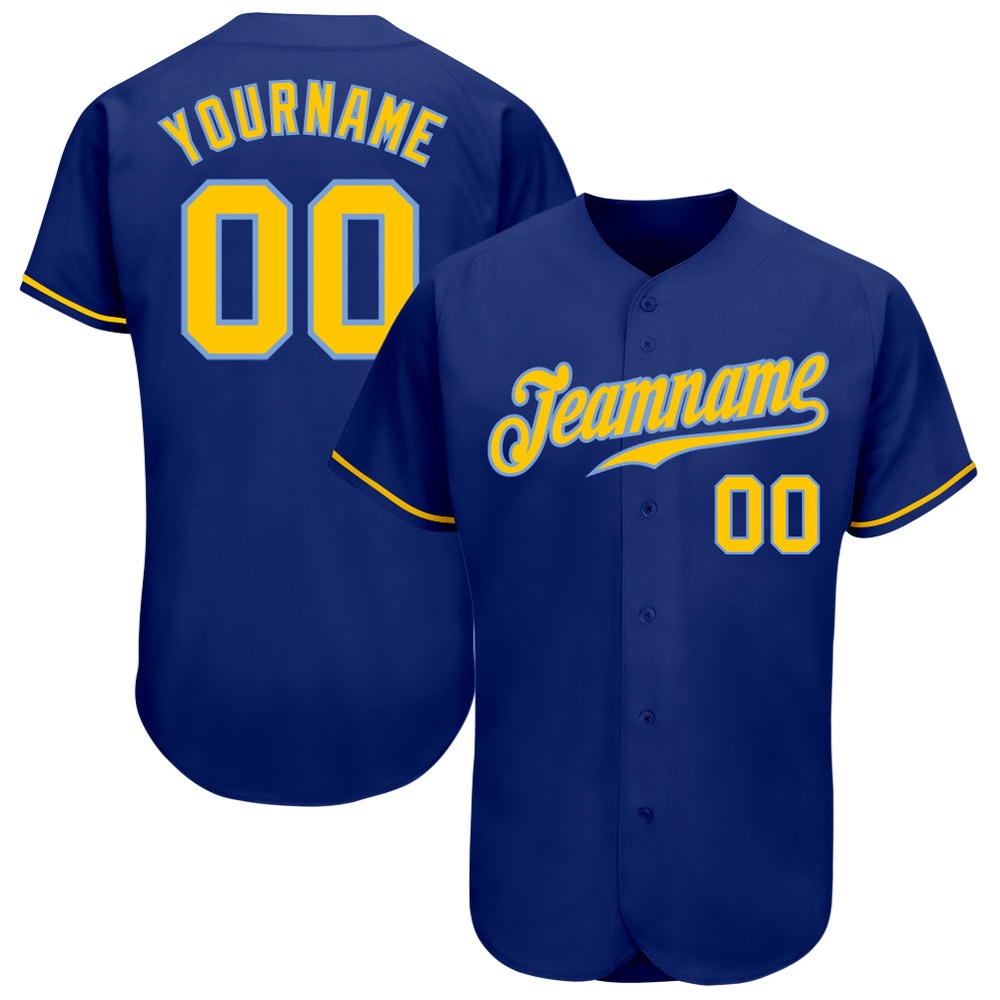 Royal Gold-Light Blue Authentic Baseball Jersey, Custom Baseball Jersey, Personalized Sport Jersey