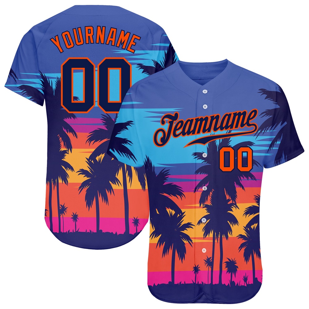 Royal Navy-Orange 3D Pattern Design Palm Trees Authentic Baseball Jersey, Custom Baseball Jersey, Personalized Sport Jersey Royal Navy-Orange 3D Pattern Design Palm Trees Authentic Baseball Jersey, Custom Baseball Jersey, Personalized Sport Jersey