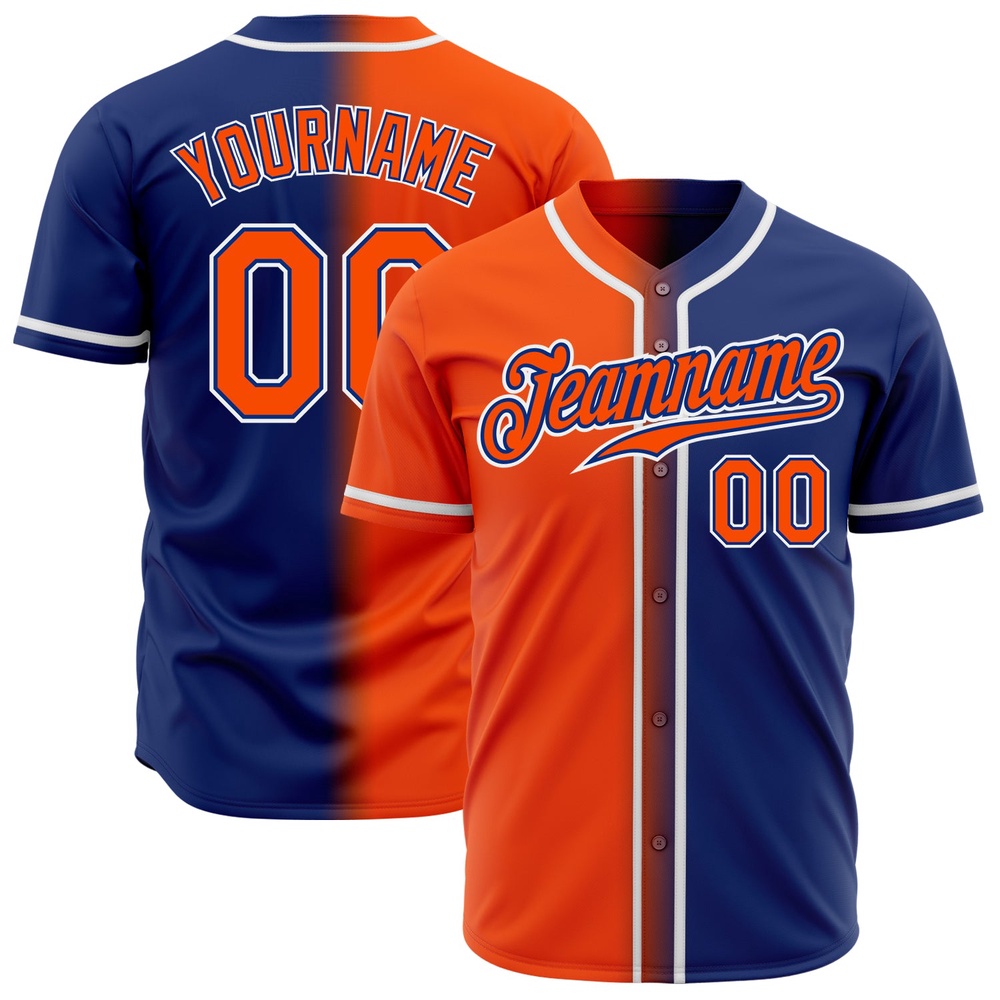 Royal Orange-White Authentic Gradient Fashion Baseball Jersey, Custom Baseball Jersey, Personalized Sport Jersey