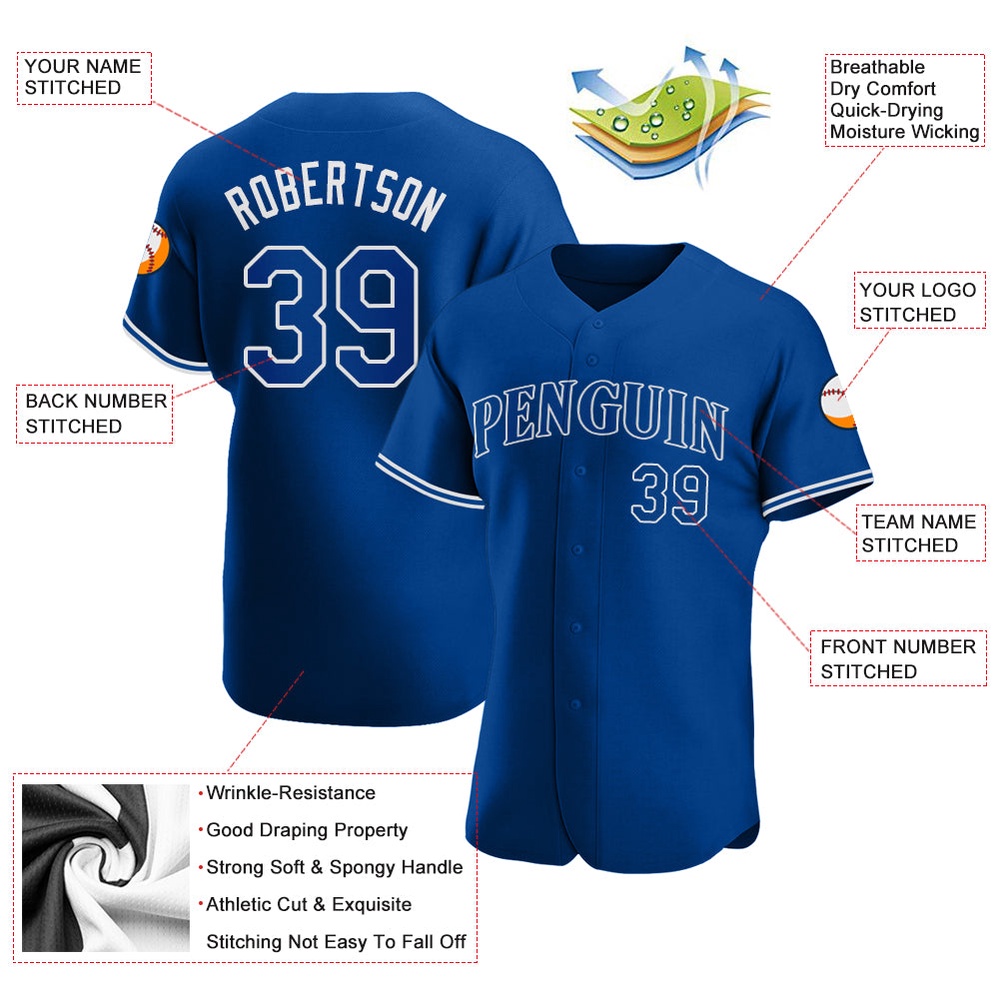 Royal Royal-White Authentic Baseball Jersey, Custom Baseball Jersey, Personalized Sport Jersey