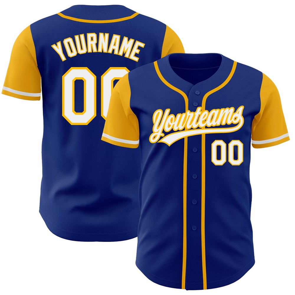 Royal White-Gold Authentic Two Tone Baseball Jersey, Custom Baseball Jersey, Personalized Sport Jersey