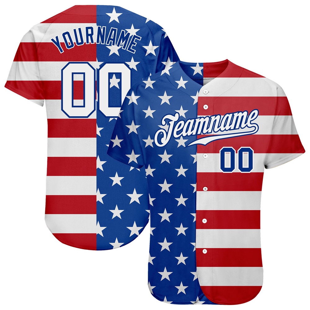 Royal White-Red American Flag Fashion Authentic Baseball Jersey, Custom Baseball Jersey, Personalized Sport Jersey Royal White-Red American Flag Fashion Authentic Baseball Jersey, Custom Baseball Jersey, Personalized Sport Jersey