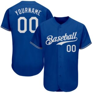 Royal White Authentic Baseball Jersey, Custom Baseball…