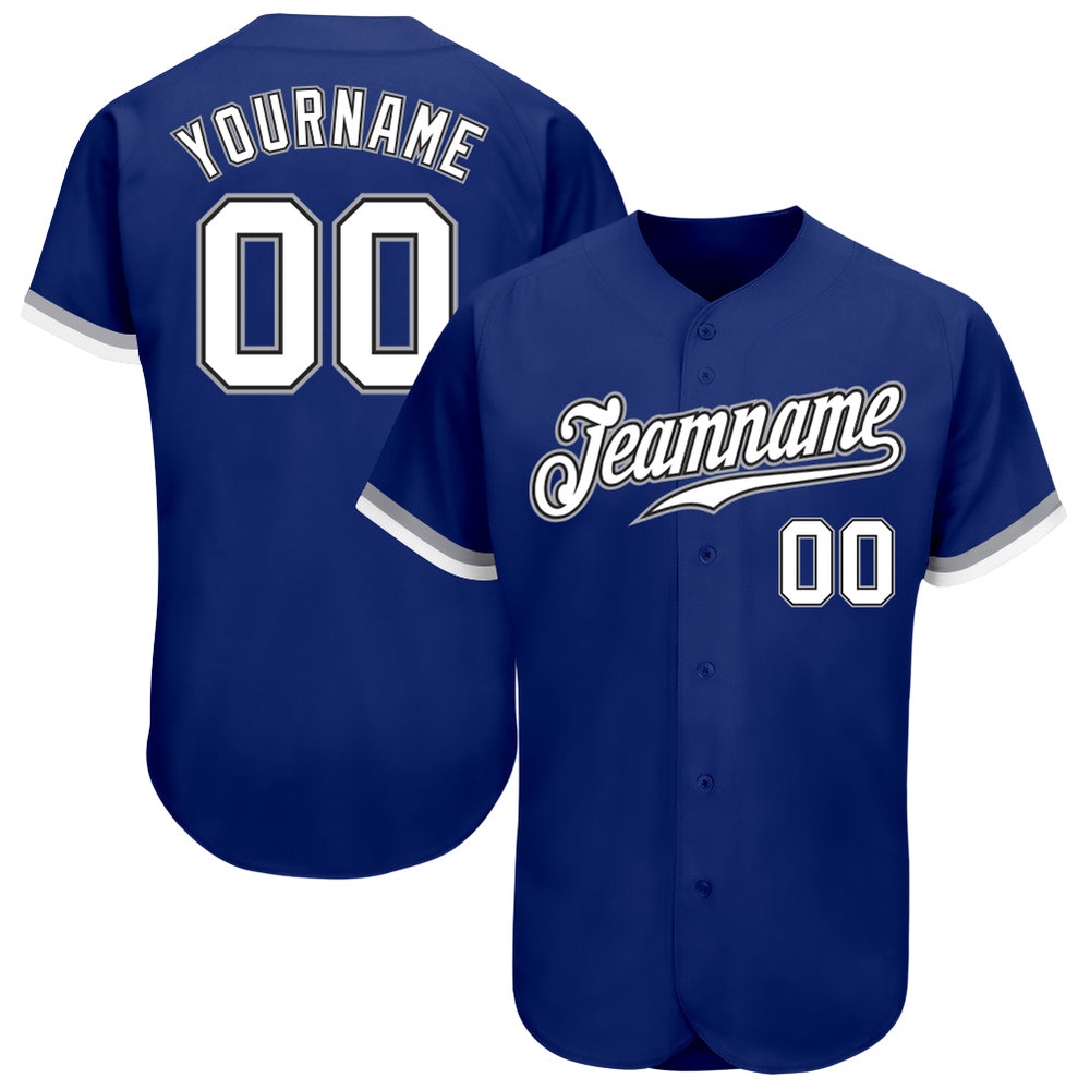 Royal White Black-Gray Authentic Baseball Jersey, Custom Baseball Jersey, Personalized Sport Jersey