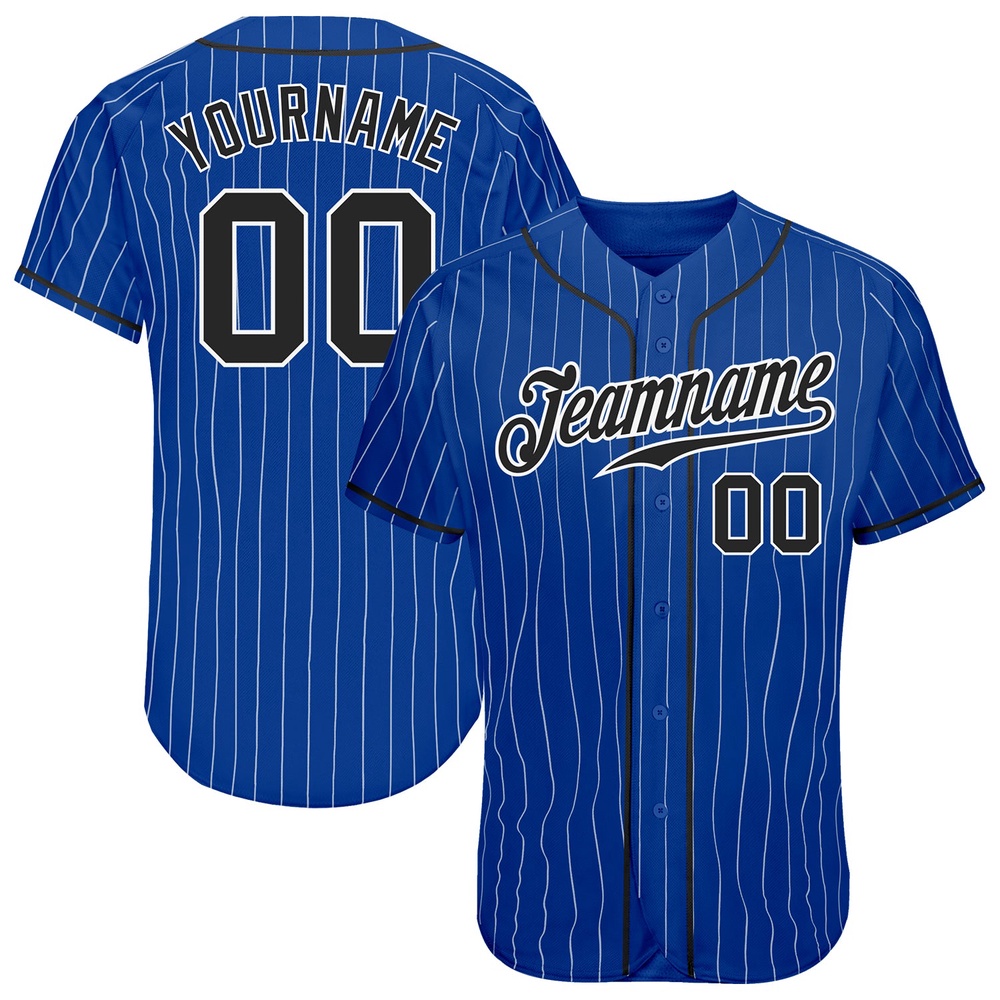Royal White Pinstripe Black-White Authentic Baseball Jersey, Custom Baseball Jersey, Personalized Sport Jersey