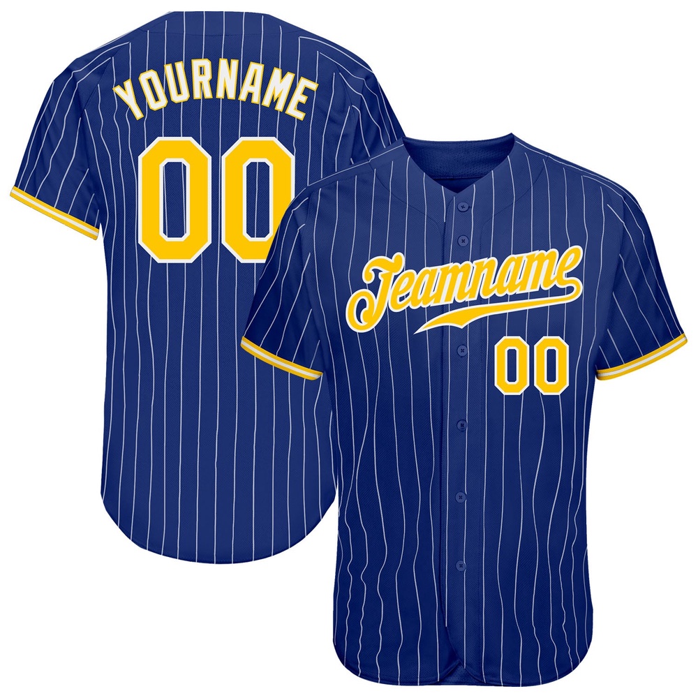 Royal White Pinstripe Gold-White Authentic Baseball Jersey, Custom Baseball Jersey, Personalized Sport Jersey