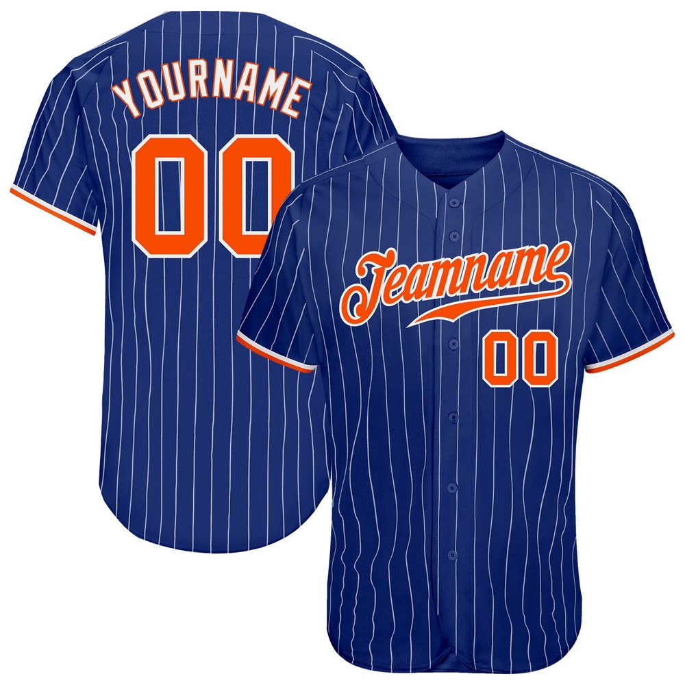 Royal White Pinstripe Orange-White Authentic Baseball Jersey, Custom Baseball Jersey, Personalized Sport Jersey