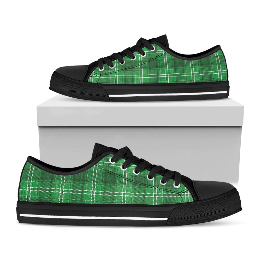 Saint Patrick’s Day Tartan Print Black Low Top Shoes, St Patricks Day Low Top, St Patrick Day Sneaker