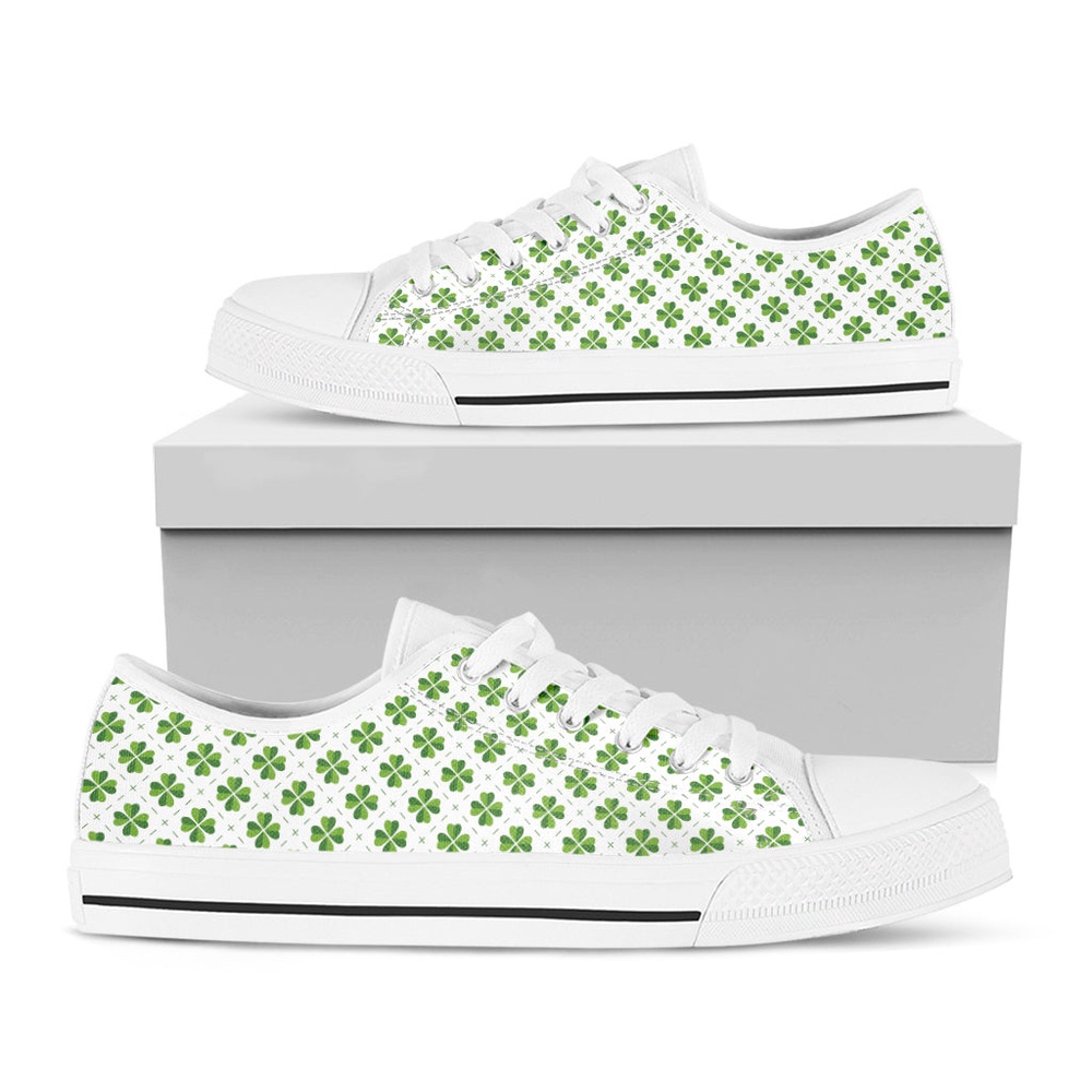 Shamrock Saint Patrick’s Day Print White Low Top Shoes, St Patricks Day Low Top, St Patrick Day Sneaker